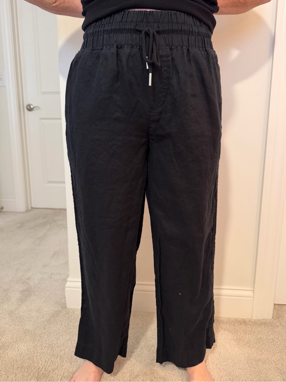 Quince Black Straight-Leg Elastic-Waist Pants with Drawstring